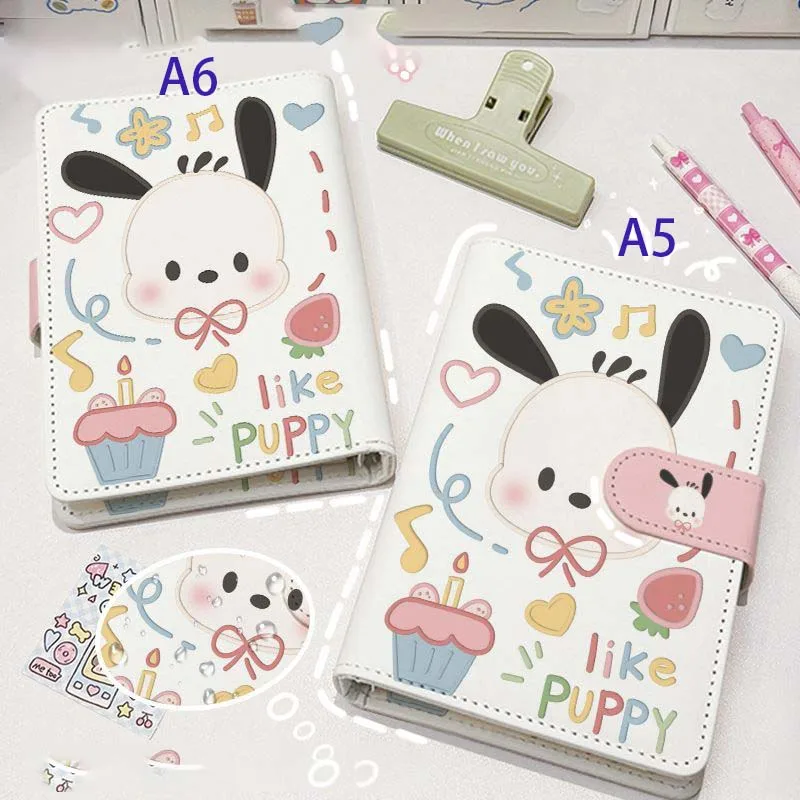 Sanrio Pochacco Loose Leaf Binder Notebook Cute Cartoon White Dog PU Cover Grid Line Blank Pages School Office Stationery Gift