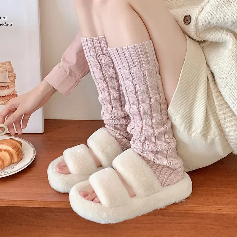 Leg Warmers Women Thick Warm Knitted Foot Cover Knee Socks JK Girls Long Socks Stockings Kawaii Leg Warmers Autumn Winter Lolita