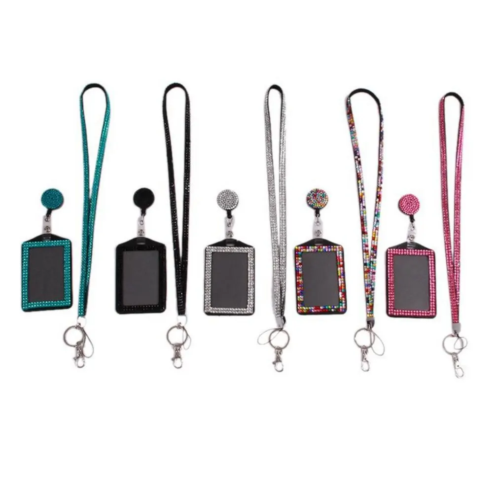 Premium Badge Holder with Clear Front Id Window for Business Cards and Credit Cards Rhinestone Bling Crystal Lanyard