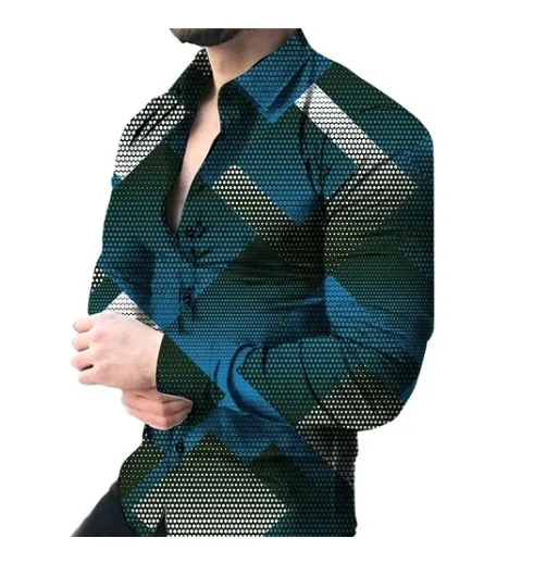 Fashion Shirts Feather 3D Tiger Pattern Printed Shirts Men Fashion Shirts Casual Beach Blouse Cuba Lapel Blouse Long Sleeve Tops