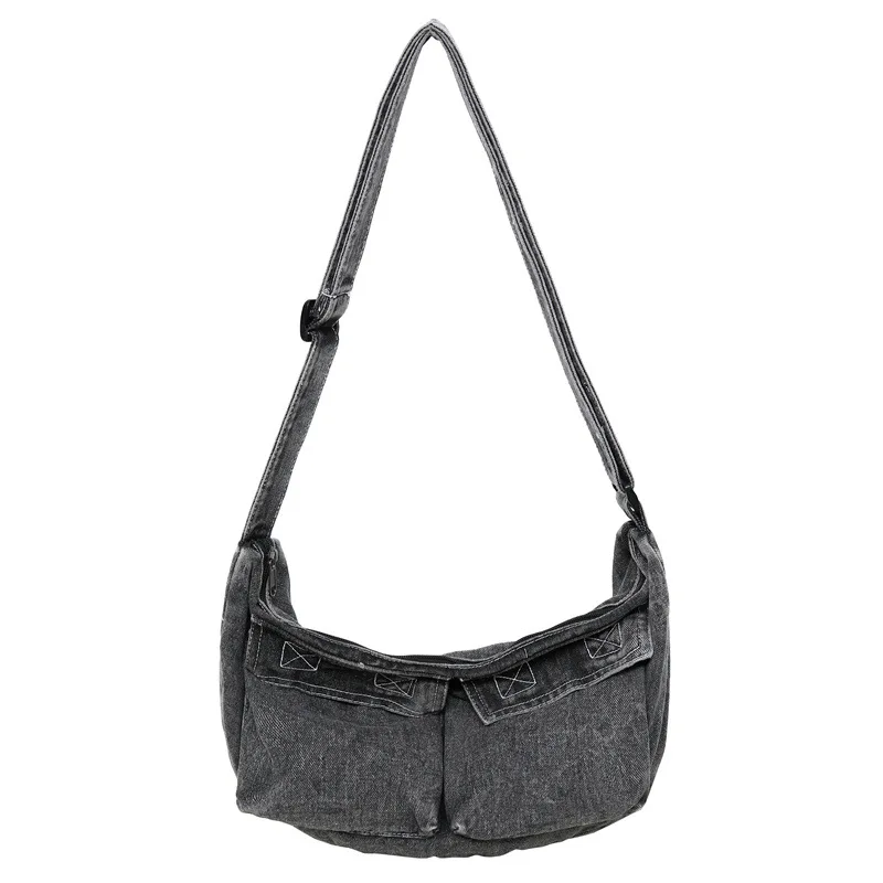 

Denim Shoulder Bag for Women Washed Fabric Crossbody Style Large Capacity Vintage Tote Design for Daily Use Casual Outings