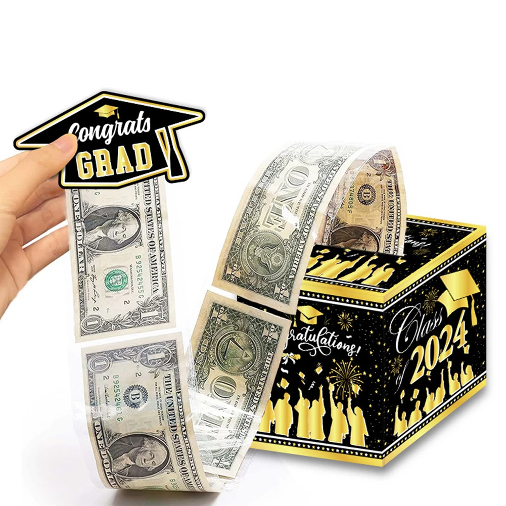 2024 Graduation Money Box Cash Storage Holder with Pull Out Card Grad Cash Gift Box Multifunctional Graduation Party Supplies