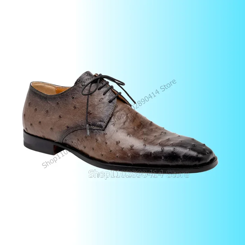Braun Farbverlauf Strauß Druck Karree Männer Schuhe Fashion Lace Up Männliche Schuhe Luxus Handgemachte Party Bankett Männer Kleid Schuhe