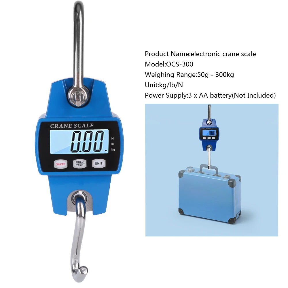 Heavy Duty Hanging Hook Scales Electronic Digital Portable Weight 300kg Crane Scale Stainless Steel