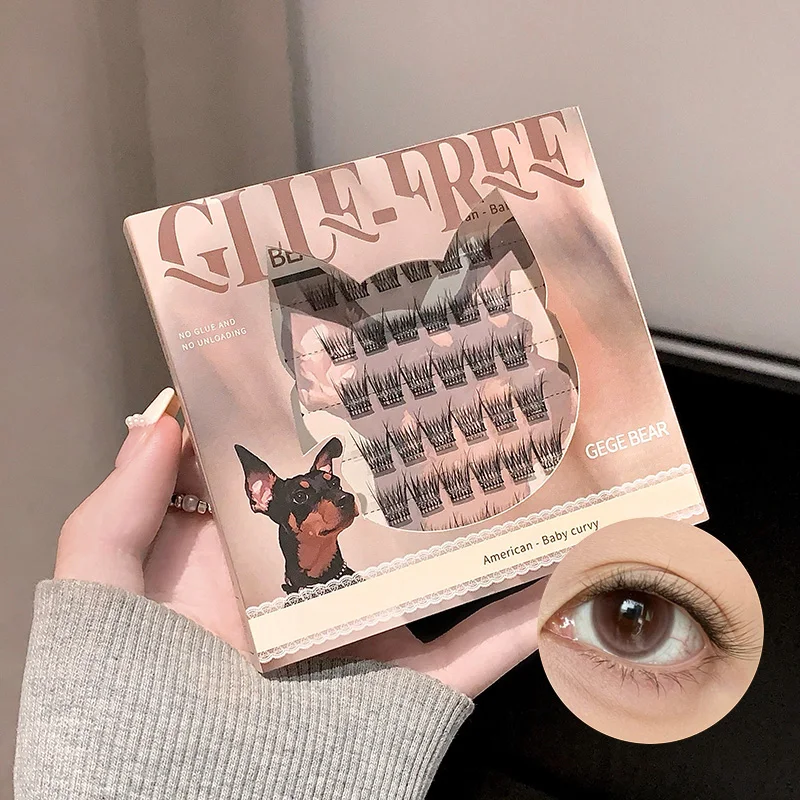 Cílios postiços sem cola Gege Bear – Aplicação fácil em 3 etapas, aparência natural, leve e levemente enrolada, aplicar maquiagem naturalmente