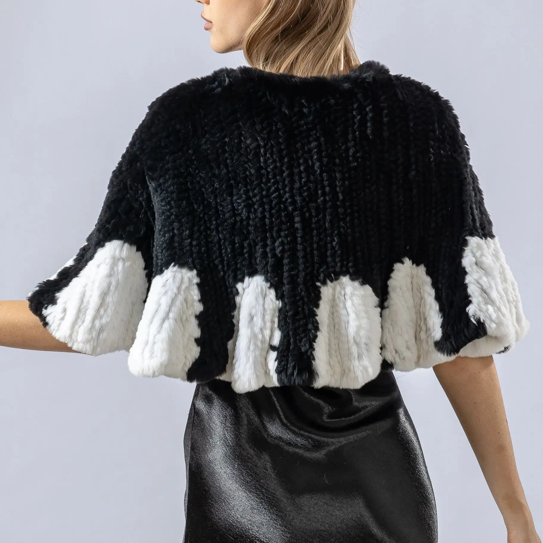 real knit Rex rabbit fur cape for evening adress