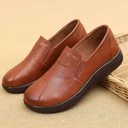 Mom Leather Shoes for Woman Comfortable Spring Summer Black Loafer Shoes Mother Ladies Soft Sole Lazy Flats Shoes
