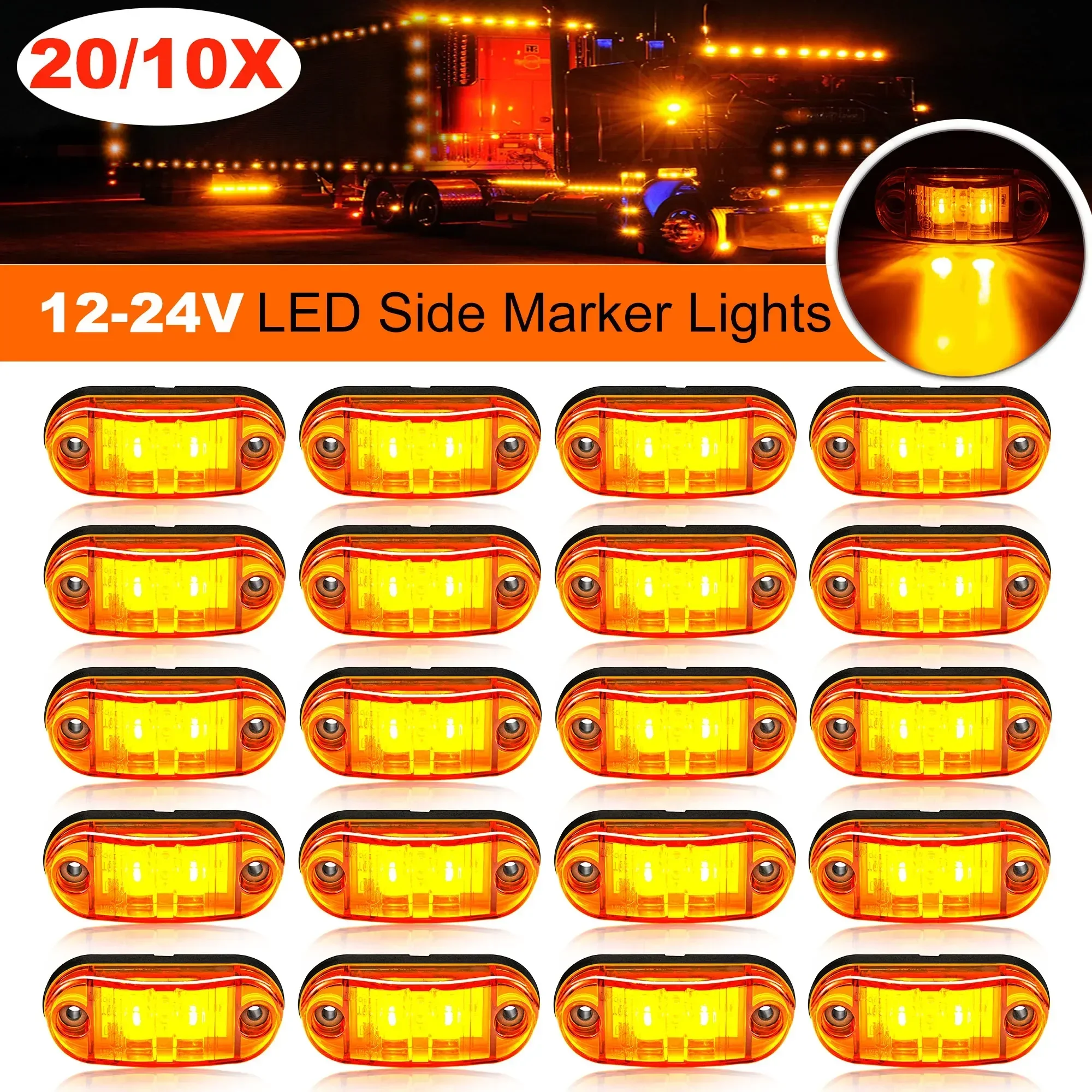20/10 Stück Economy-Version Ovale LED Universal-Seitenmarkierungsleuchten für Anhänger, LKW, Wohnwagen, Umrissleuchte zur Oberflächenmontage – Detail 1