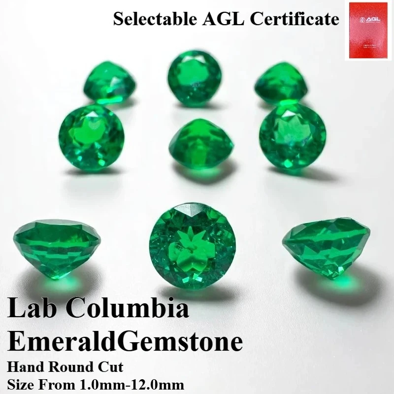 

Lab Columbia Emerald Hand-cut Charms Gemstone Round Shape for Jewelry Making Selectable AGL Certificate