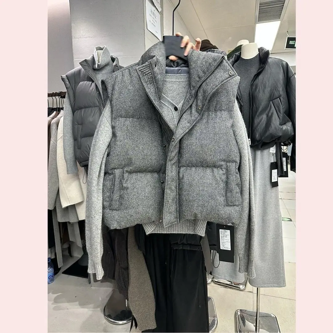 

Stand Collar Cotton Wadding Vested Woman Winter Casual Outer Vest Sleeveless Waistcoat Loose Cropped Puffer Jacket Women
