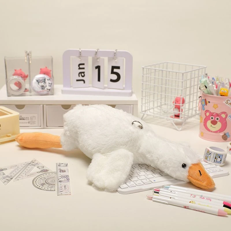 Imagem -05 - Coreano White Goose Plush Pen Bolsa Estojos de Lápis Divertidos para Estudantes Bolsa de Papelaria de Desenhos Animados Bolsa de Boneca de Tubarão