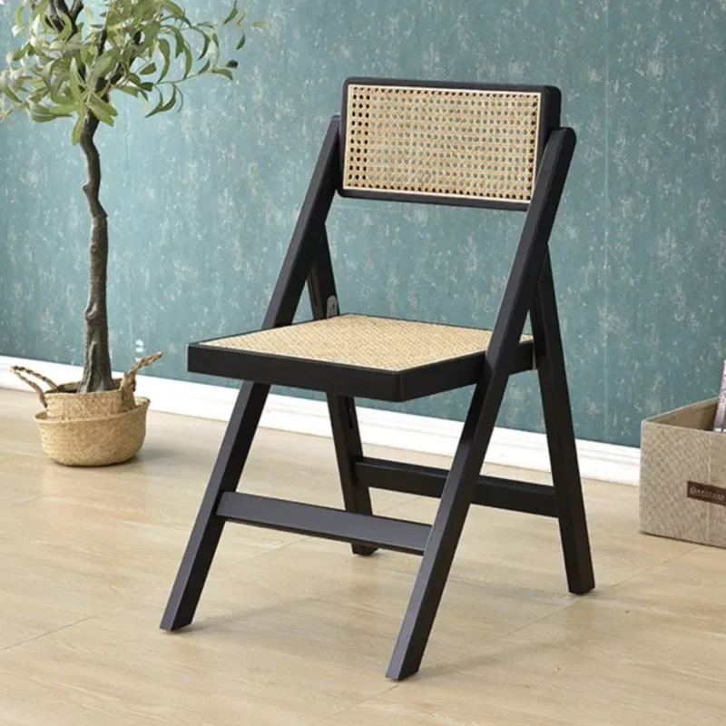 

Household Solid Wood Rattan Chairs Foldable Backrest Single Person Chair Homestay Restaurant Dining Chairs Weaving Chair Stool