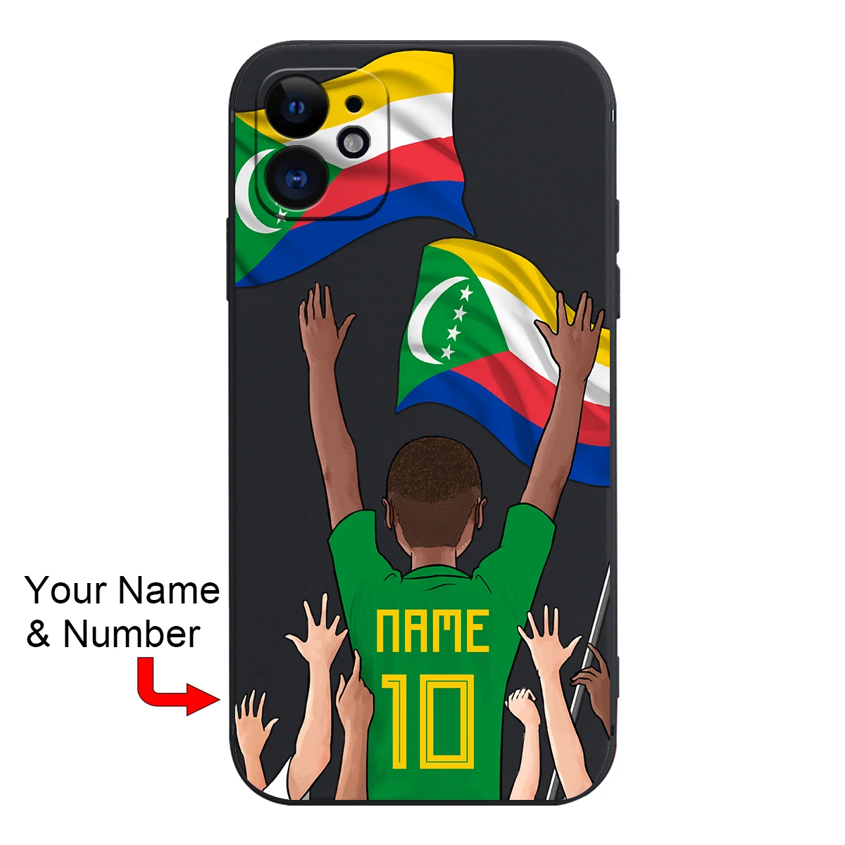 Costom Comoros Flag Football Soccer Jersey Cover Case for iPhone 15 14 Pro Max 13 12 11 Mini X XS XR 7 8 6S Plus SE