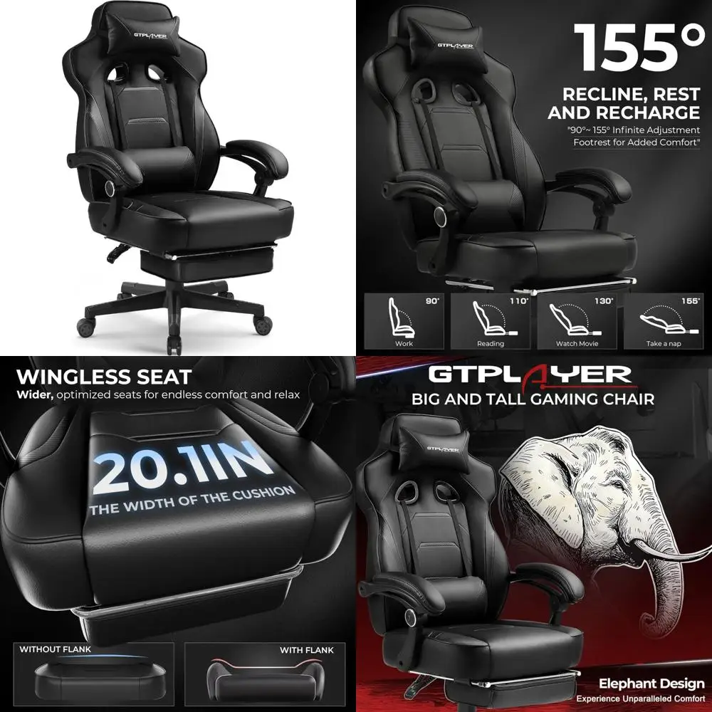 Ergonomic Racing Style Gaming Chair with Footrest, Big and Tall Support, High Back Lumbar Support for Comfortable Gaming Experie