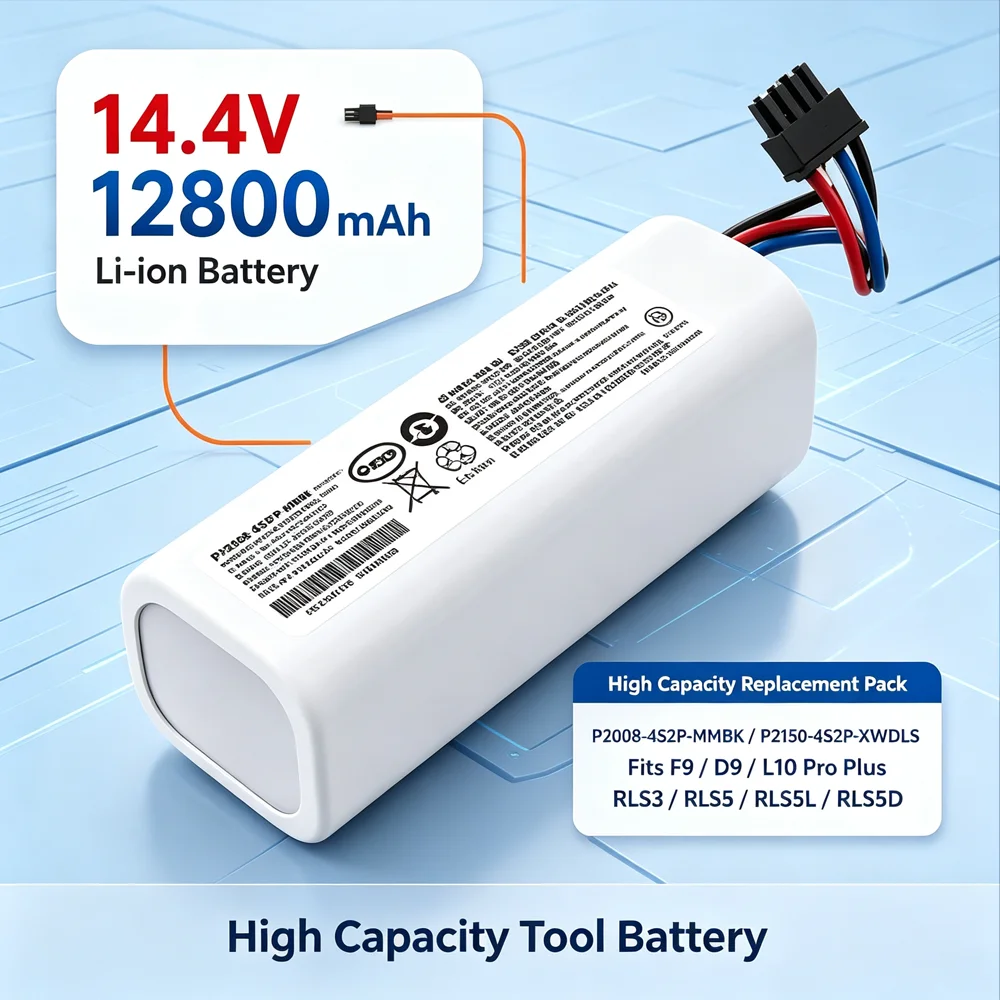 P2008‑4S2P‑MMBK 4INR19/66‑2 14.4V 12800mAh Li‑ion Battery Pack For Dreame Robot Vacuum Mops D9 F9 L10 L10 Pro Replacement Parts