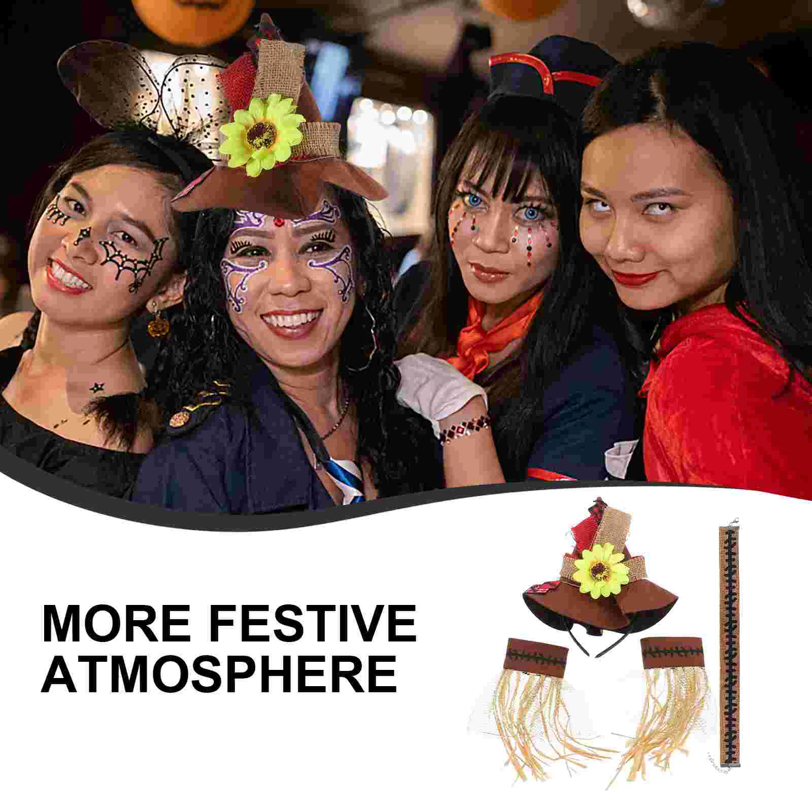 4 Pcs Halloween Straw Set of Four Adult Costume Kit Cosplay Spider Web Adornment Hat Party Props