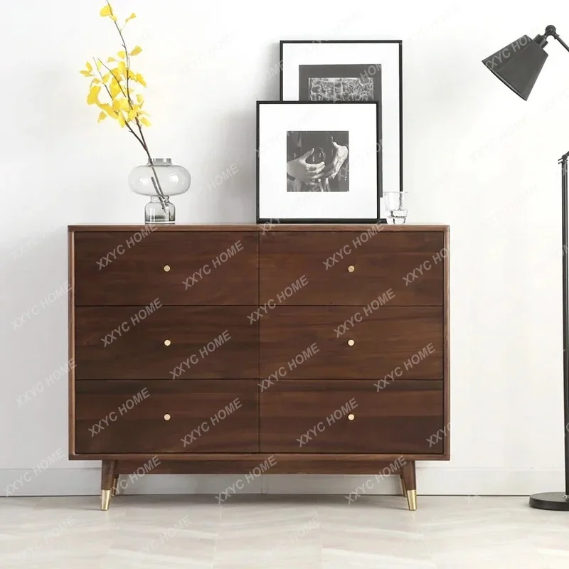 LSolid wood black walnut six-chest cabinet modern simple bedroom living room storage locker