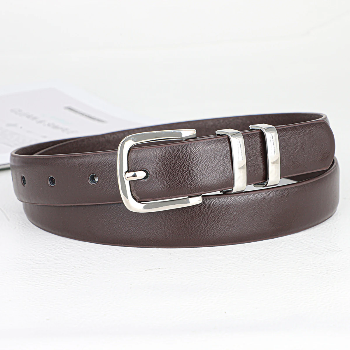 Women Korean Style Vintage PU Small Belt Silver Pin Buckle Fashion Casual Decorative Waist Belt For Jeans Daily Wear