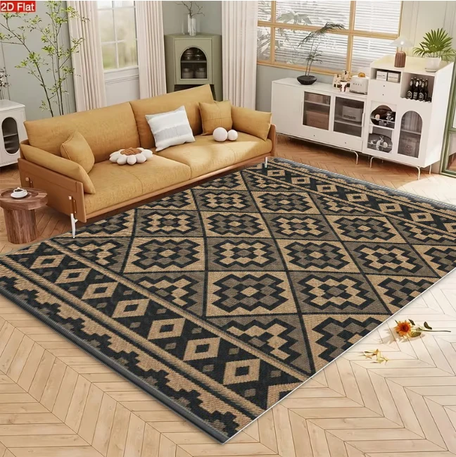 Black Beige Southwestern Tribal Diamond Geometric Area Rug Boho carpet flooring for Living Room Entryway Home Decor