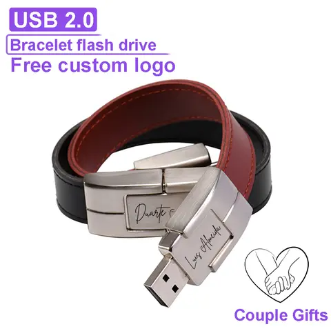 JASTER Fashion Bracelet USB Flash Drive 128GB Leather Memory Stick 64GB Free Custom Logo Pen Drive 32GB Couple Gifts U Disk 16GB