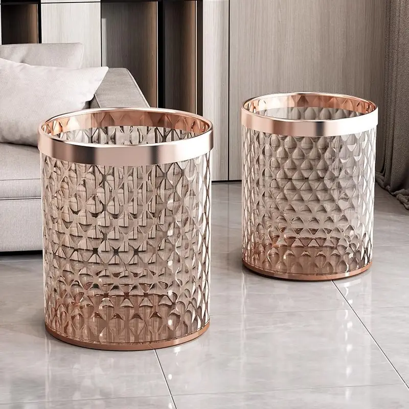 2027 Champagne Gold Trash Can Household New Style Good-looking Living Room Bedroom Bathroom Office Large Capacity Paper Basket B