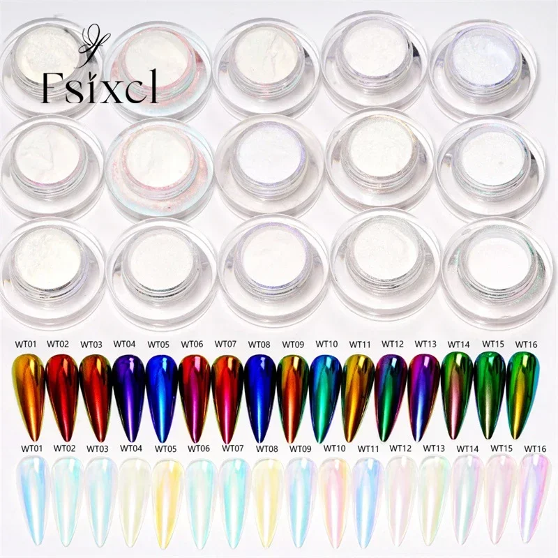 FSIXCL 1 Jar 0.3g Aurora Chrome Powder Rubbing Pigment Dust Mirror Effect for Nail Art Decoration Salon Design WT Series
