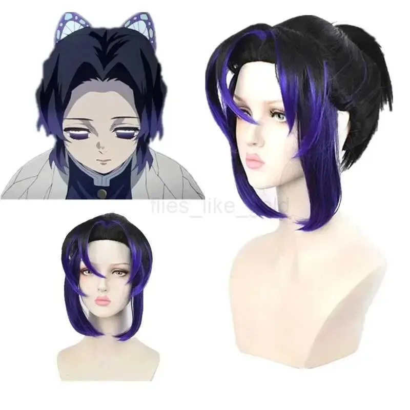 

Kochou Shinobu cosplay wig 35cm bla purple gradient cute ponytail wig heat-resistant synthetic wig Halloween+wig cap W 240801