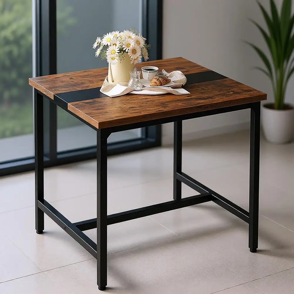 

Rustic Brown and Black Small Dining Table, 29.5, Ideal for Apartments, Living Rooms, and Restaurants
