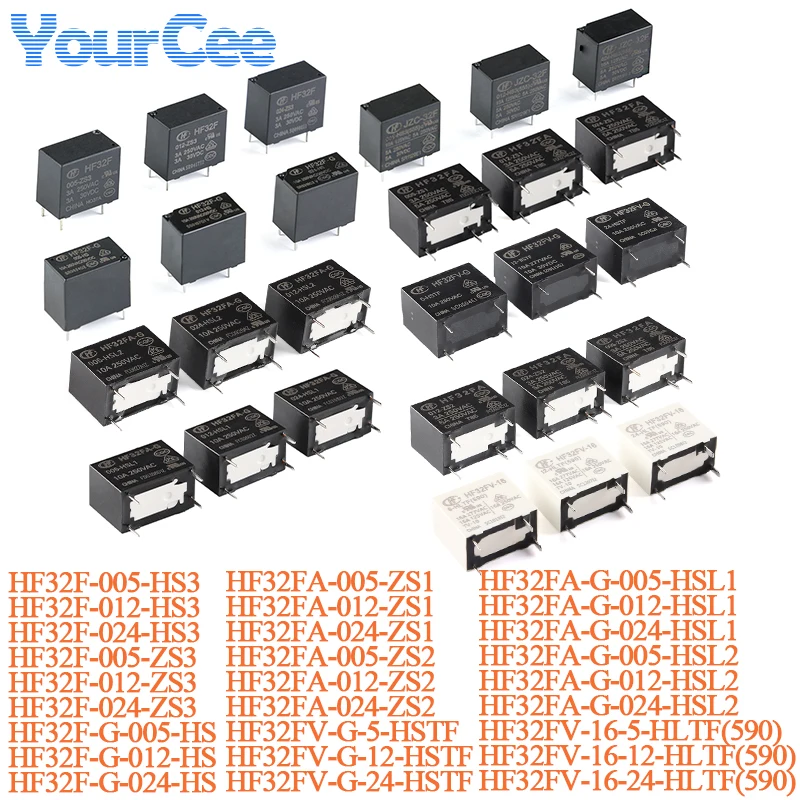 5pcs/1pc HF32FA HF32FA-G/005-HSL1 012-HSL1 024-HSL1 5V 12V 24V DC 4P Sensitivity Type Small Medium Power Relay HF32F HF32FV