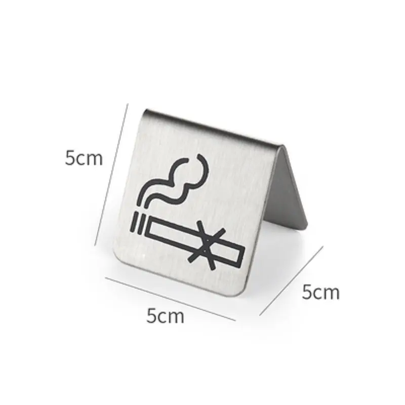 Double Side Stainless Steel No Smoking Table Sign Non-Smoking Desk Sign Logo Indicator Stand