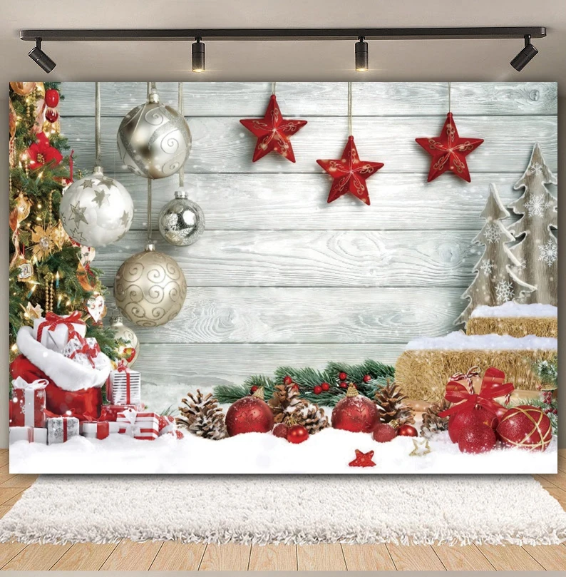 Christmas Wooden Board Photography Backdrop Rustic Wood Wall Xmas Tree Snowman Gift kids Portrait Family Party Photo Background