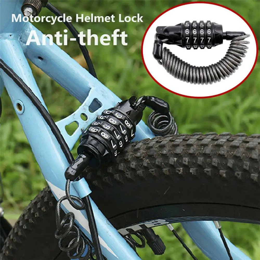 Motorcycle Helmet Lock Cable Black Tough Combination 4 Digit Password Anti-theft Security Rope Motorcycle Helmet Lock