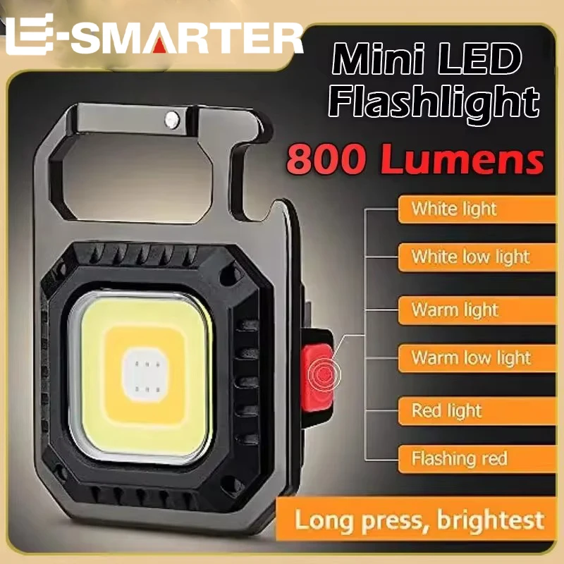 Mini LED Flashlight Magnetic COB Outdoor Camping Pocket Work Light 800 Lumens USB Rechargeable 7 Modes Spotlights