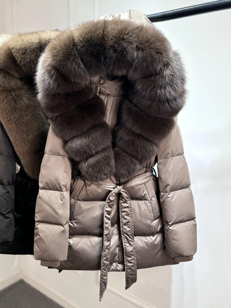 Lagabogy 2025 Top Quality Winter White Goose Down Jacket Women Coat Natural Silver Fox Fur Hooded Thick Female Waterproof Parkas