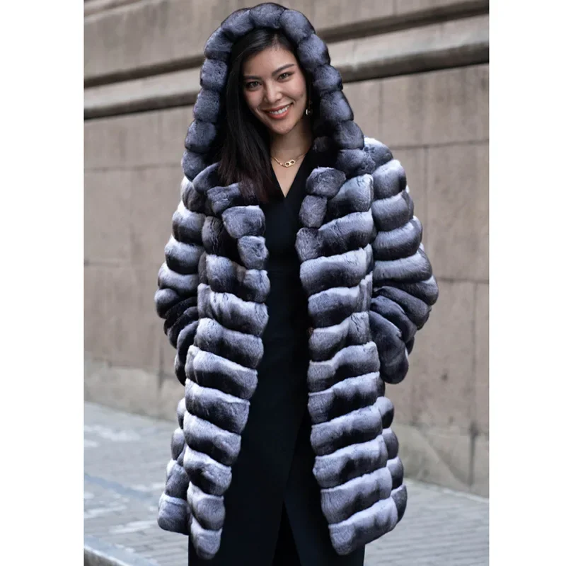 

2024 Women 3D Zebra Striped Coat Faux Fur Long Trench With Hooded Winter Thick Keep Warm Outerwear Loose Thick Cardigan Overcoat