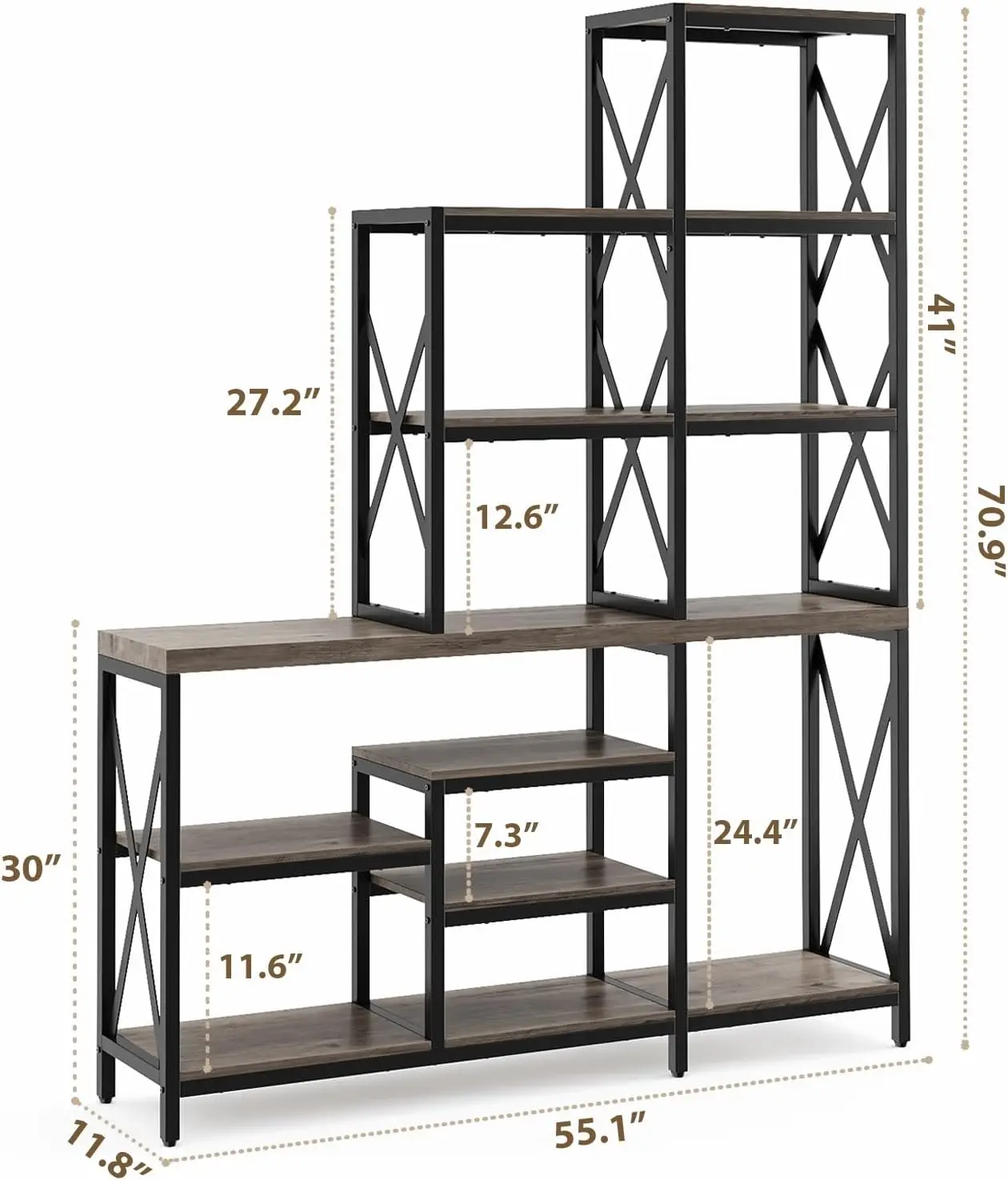 70-Inch Bookshelf with 28 Storage Shelves Set of 2 Book Shelves with Metal Frame 110 Inch Wide Industrial Bookshelves