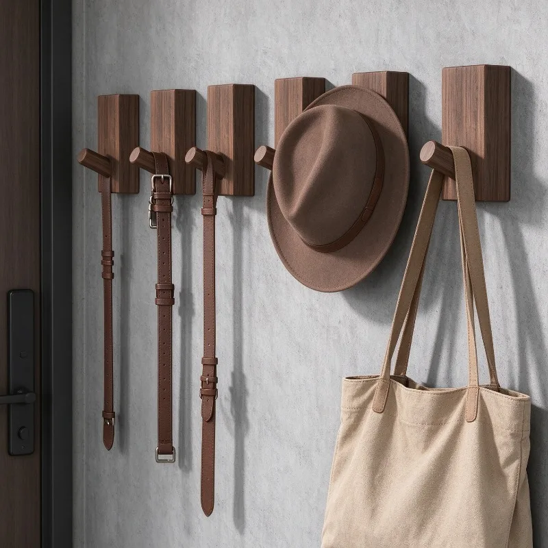 Nordic Solid Wood Hook No Drill Beech Walnut Wood Door Back Coat Hook Wall Multi Purpose Hanger Decor Kitchen Accessories
