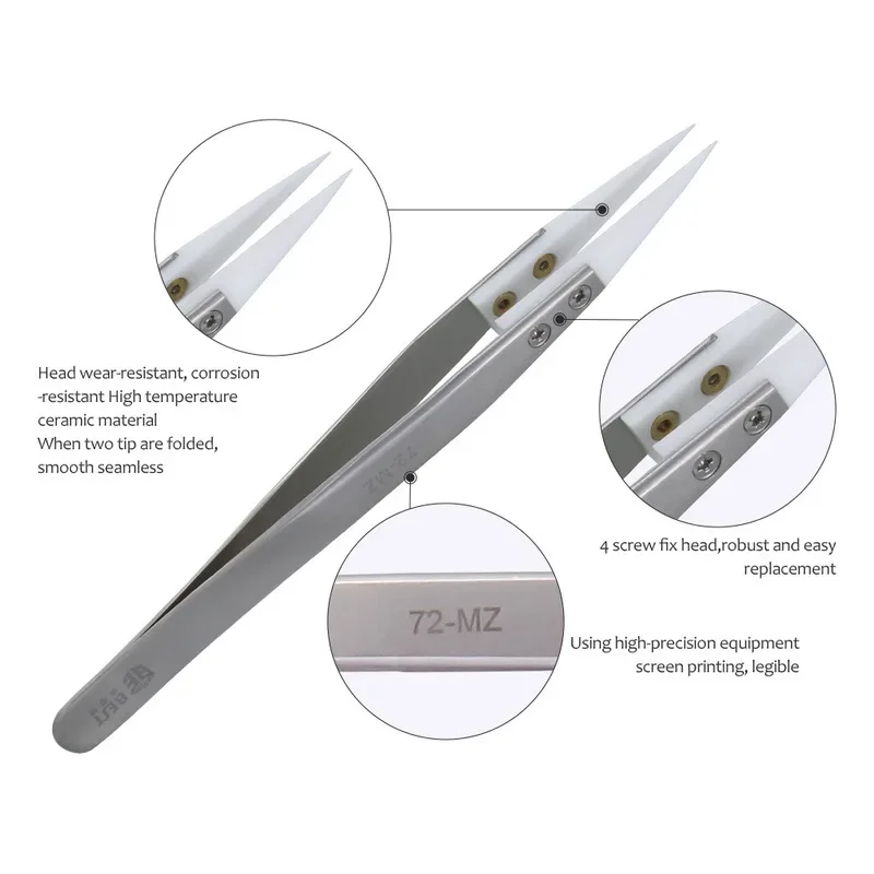 Precision Ceramic Tweezers Heat Resistant Corrosion Resistant Acid Alkali Resistant Insulated Non inductive 302 Stainless Steel