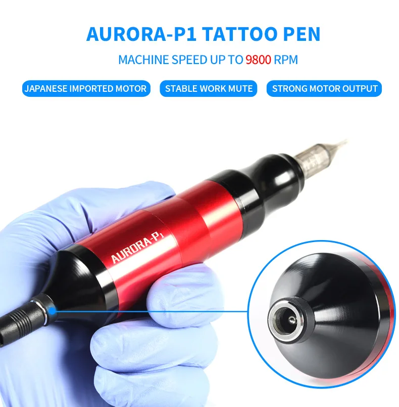 Professional Aurora Tattoo Machine Kit JAPAN Motor P1 Rotary Tattoo Machine Pen with Aurora 1 Power Supply Makeup Set Supplies