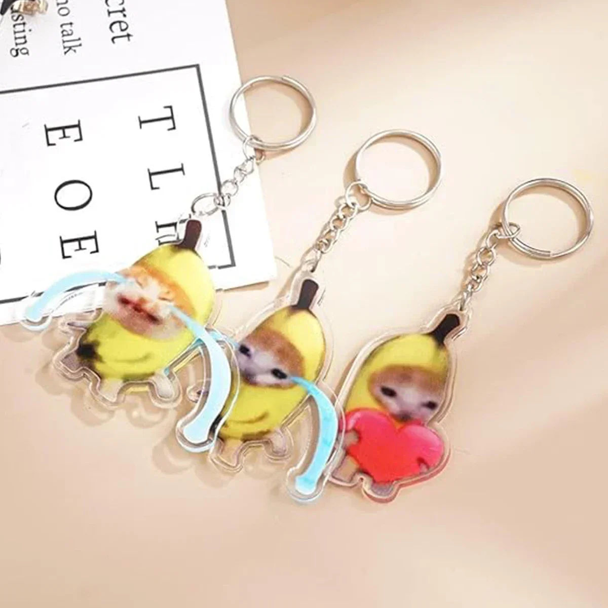 Banana Cat Pendant Keychain Women Men Car Bag Key Chains Accessories Link Chain Resin Crying Banana Pendant Key Ring Gifts