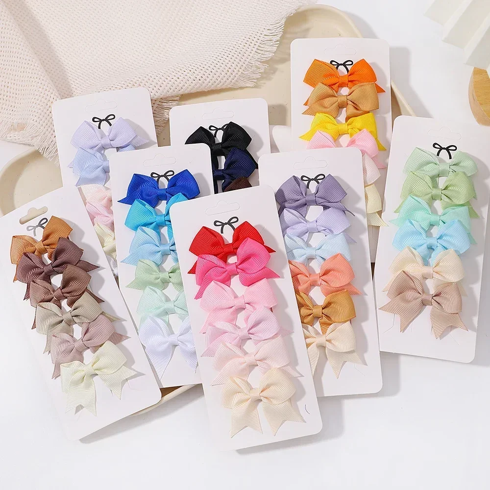 6pcs/set Baby Hair Bows Hair Clips Sets Solid Color Mini Cheer Bow Hairpin Children Lovely Hairgripe Toddler Boutique Headwear