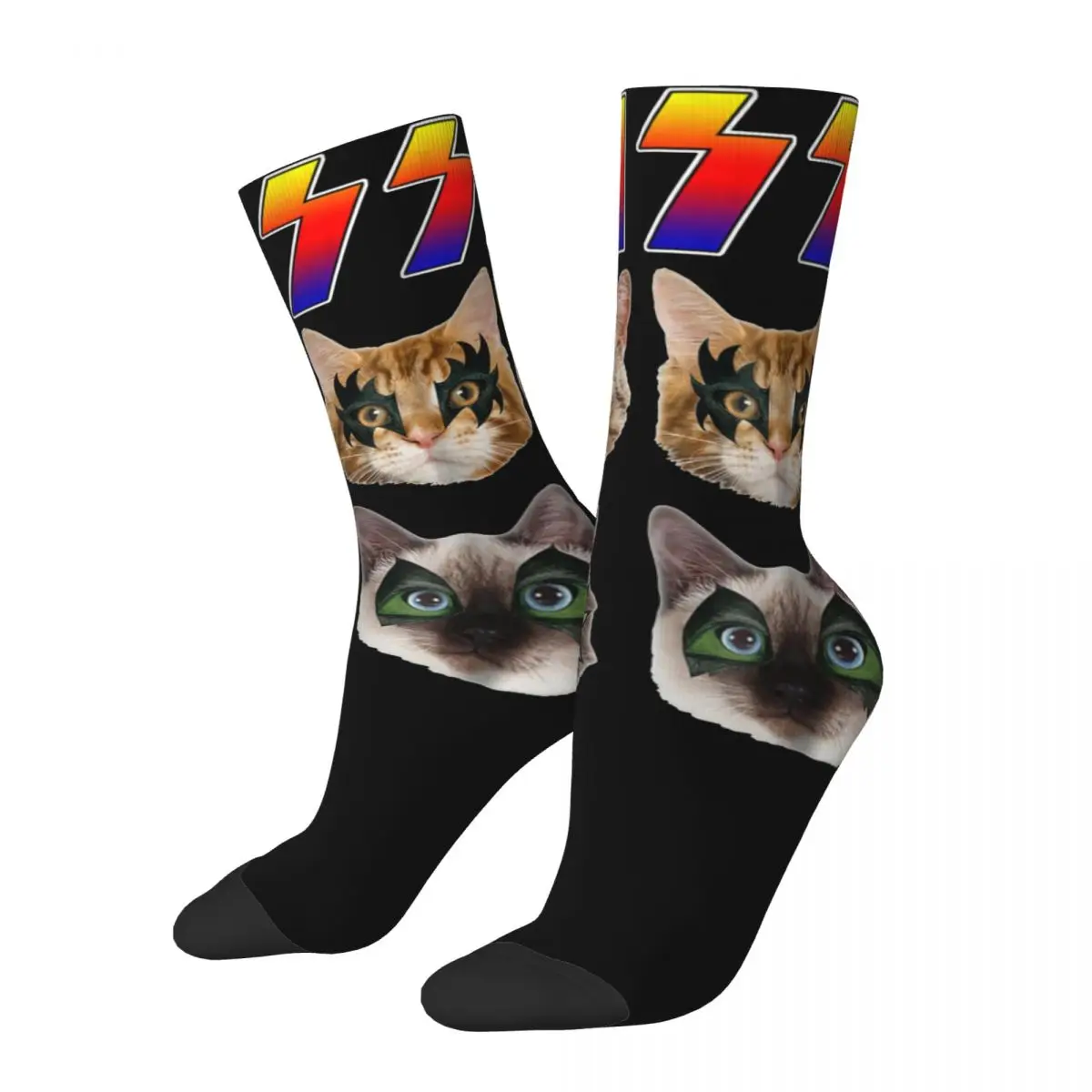 

Hiss Funny Cats Rockin Product Crew Socks Non-slip Rock Skateboard Crew Socks Soft for Men's Birthday Present