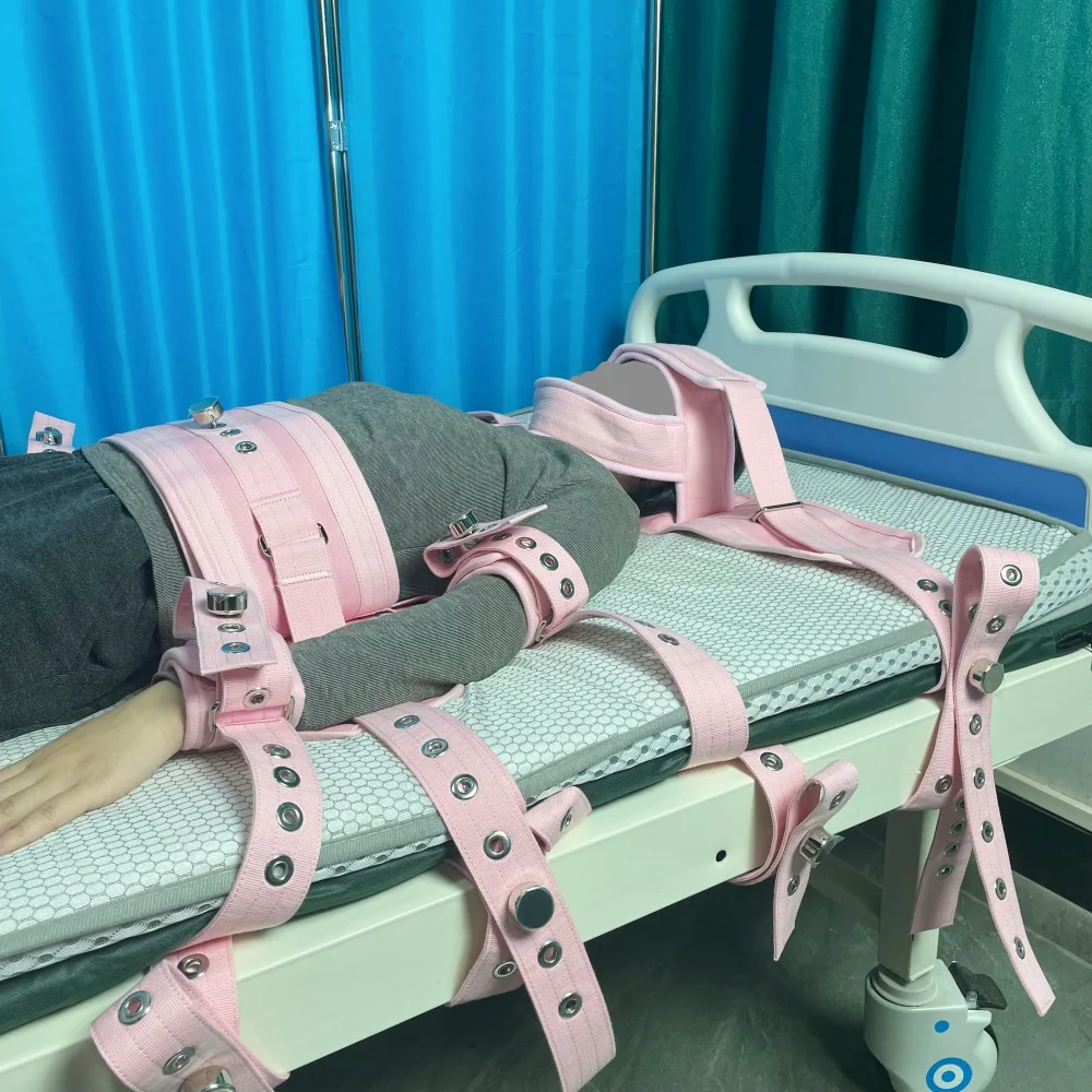 12 Point Full Body Restraint Set Pink Cotton with Magnetic Lock Medical Safety Patient Control Straps for Elderly Home Care