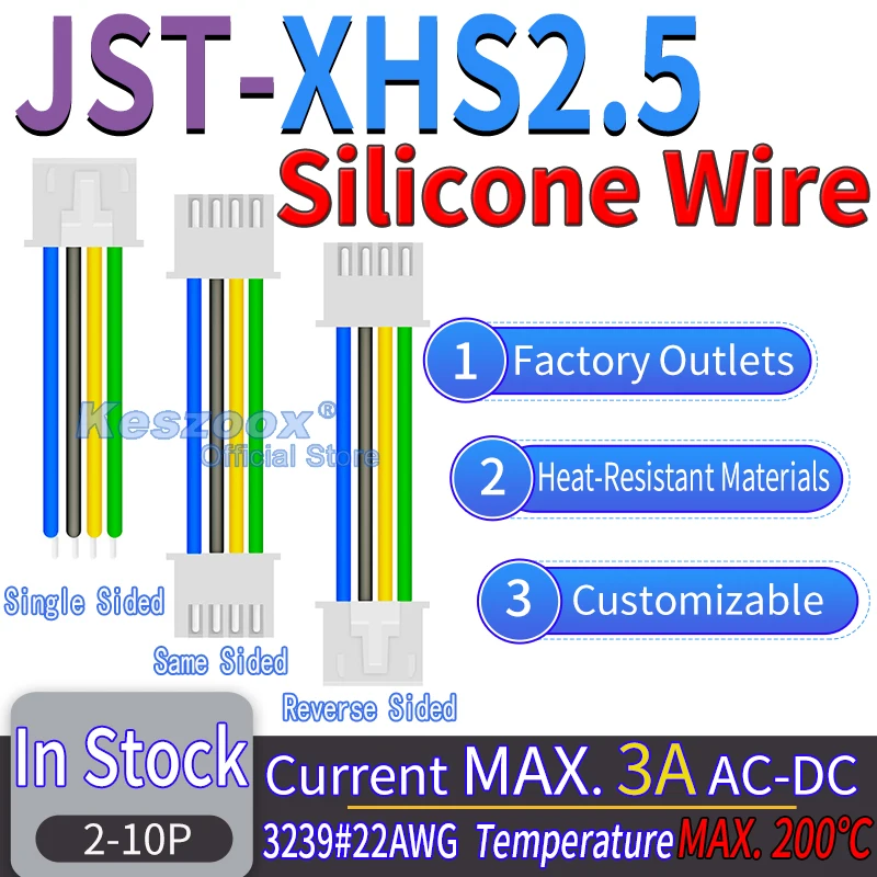 سلك 22AWG من السيليكون عالي الحرارة مع موصلات JST-XH2.54 PH2.0 XA2.5 SAN2.0 طقم كابل مجعد لبطارية RC/طائرات بدون طيار/Led