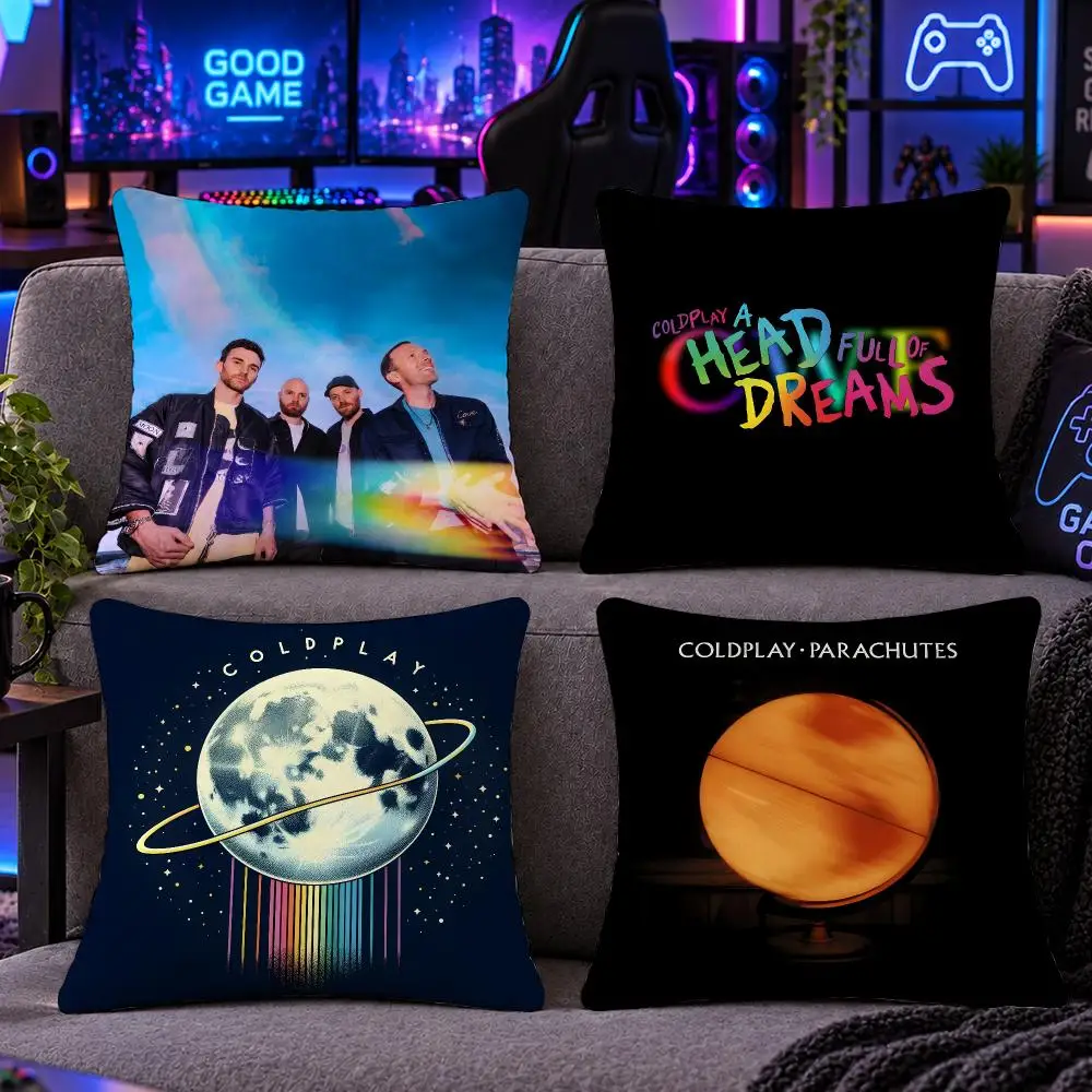 Band Rock Music C-Coldplay Cushion Cover Double Sided Print Short Plush Pillow Sofa Bedroom Dorm Room Decor Gift