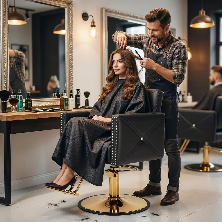 Barber Chair with Rivets, Salon Chair for Hair Stylist, 360 Degree Swivel, Heavy Duty Hydraulic Pump, Professional Styling Chai
