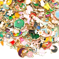 20/30/40/50pcs Alloy Enamel Golden Plated Charms Various Mixed Pendants For DIY Bracelet Necklace Jewelry Making Accessories