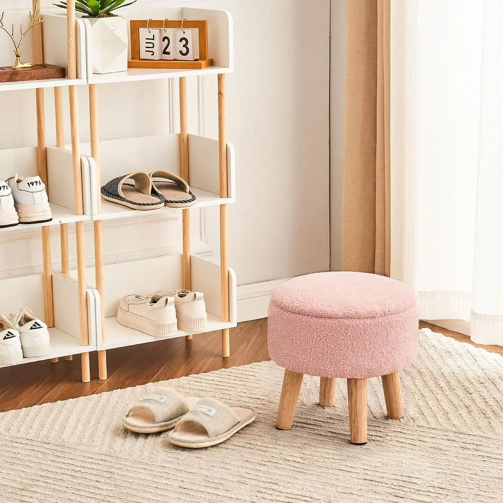 Small Ottoman with Storage, Small oot Stool Ottoman with Wood Legs, Sherpa oot Rest or Couch, Living Room and Bedroom - Pink