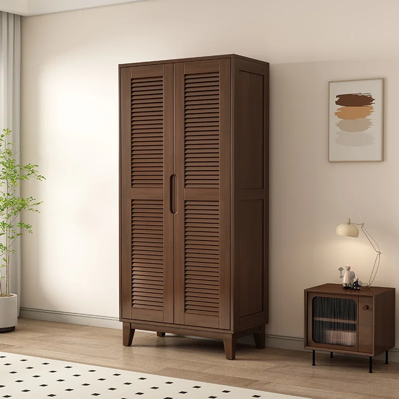 

# All-solid Wood Louvered Wardrobe Home Furniture Bedroom Storage Modern Minimalist Door Clothes Rack