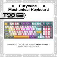 T98 New Mechanical Keyboard Rainbow RGB Effect 98 98% Keys Hot Swappable USB Gaming Wired Keyboards Red Switch Backlight Gamer